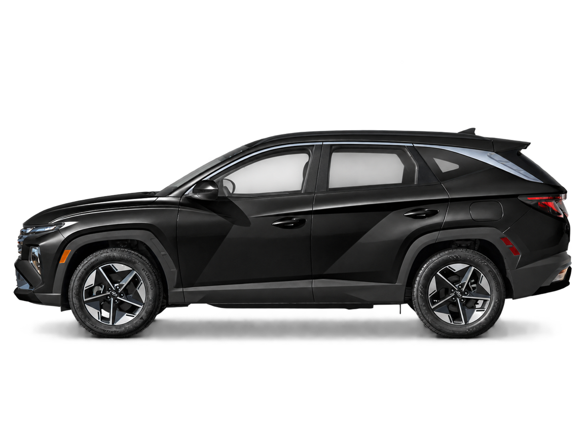 AI-generated transparent studio cutout of a black 2025 Hyundai Tucson Preferred; illustrative, not a photo of this stock vehicle.