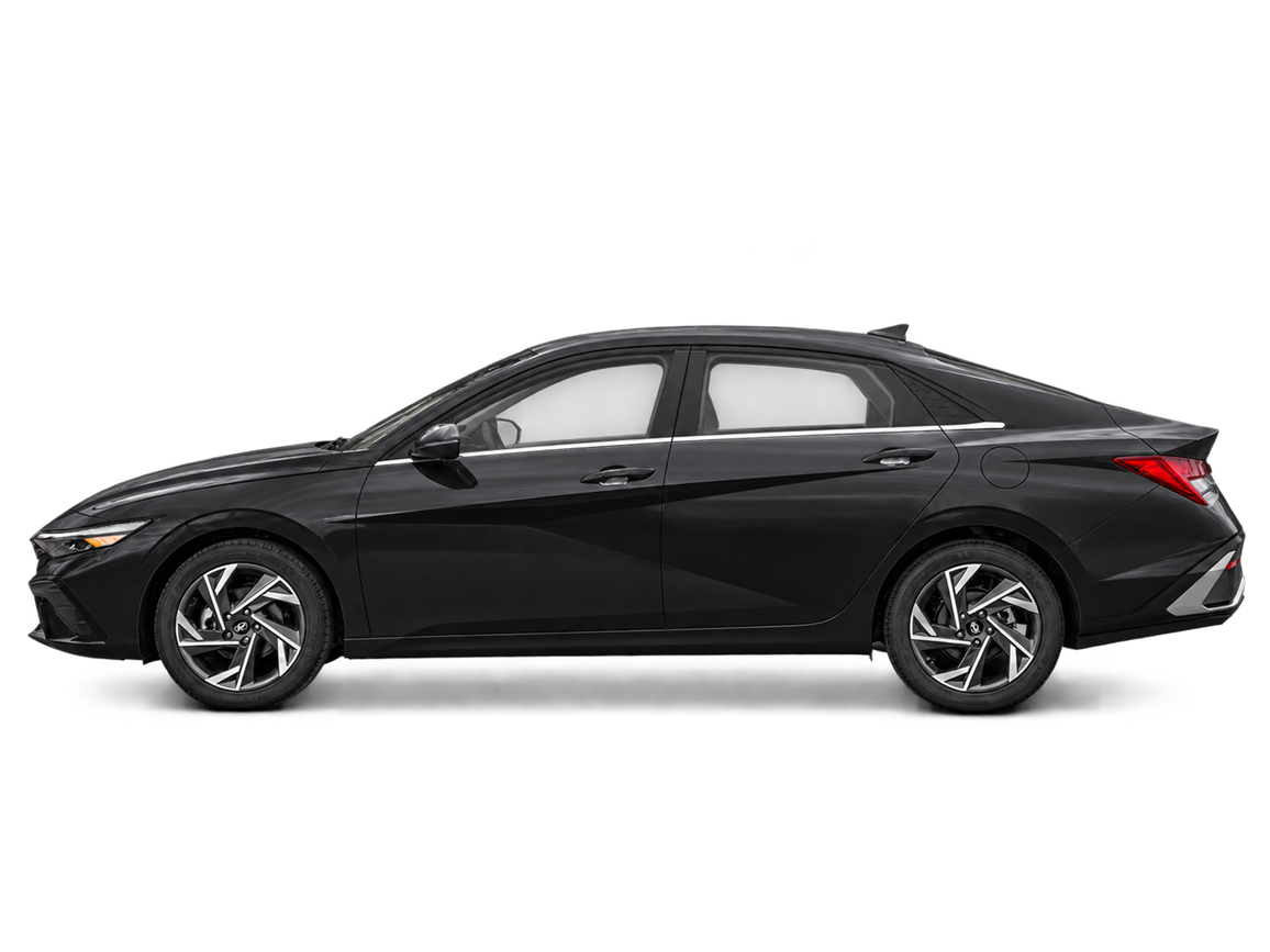 AI-generated transparent studio cutout of a black 2026 Hyundai Elantra Luxury; illustrative, not a photo of this stock vehicle.