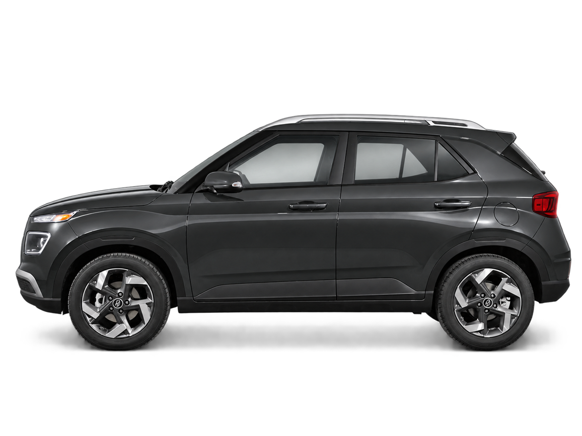 AI-generated transparent studio cutout of a black 2026 Hyundai Venue Ultimate Black; illustrative, not a photo of this stock vehicle.