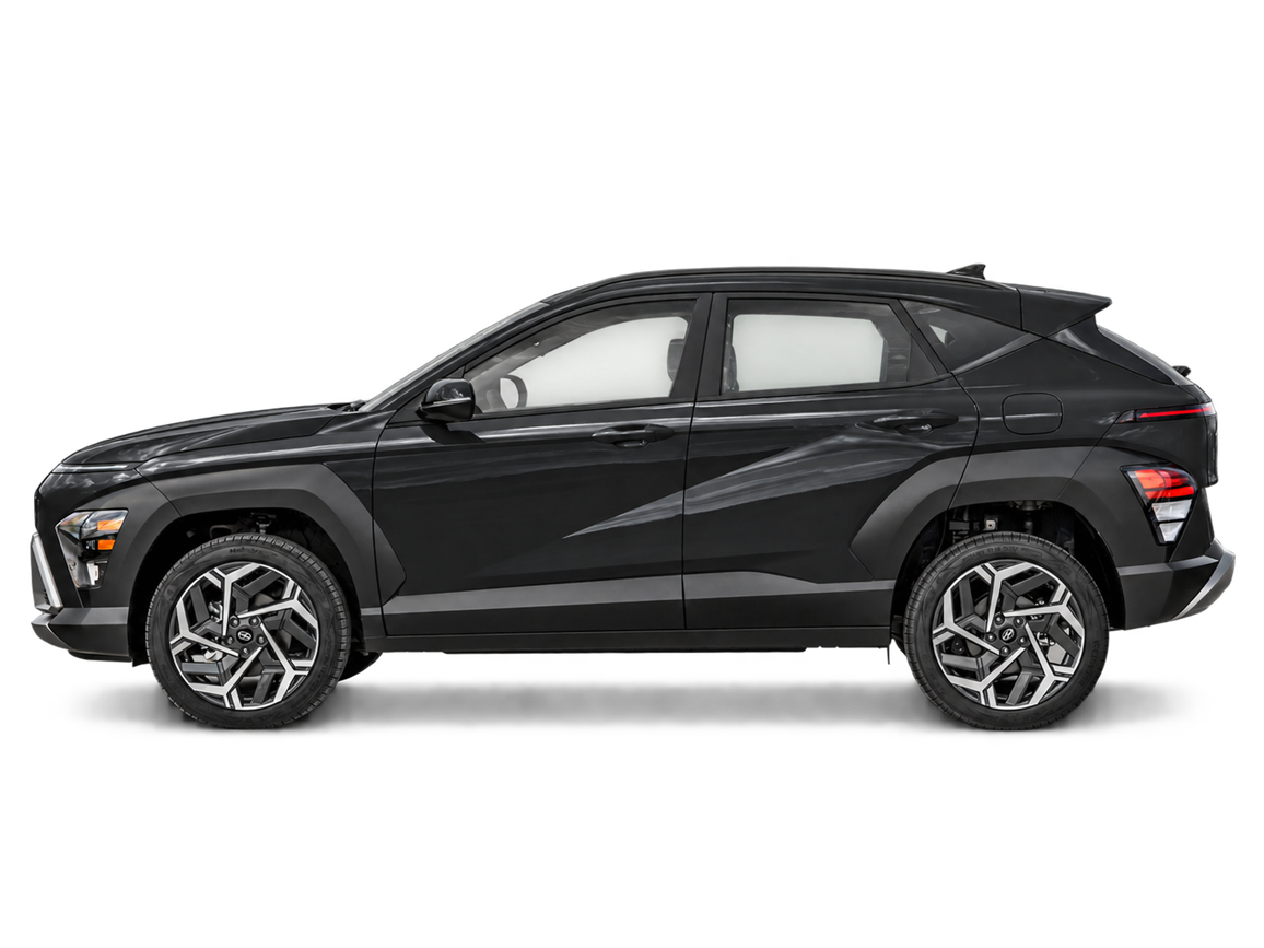 AI-generated transparent studio cutout of a black 2027 Hyundai Kona 2.0l Preferred Awd; illustrative, not a photo of this stock vehicle.