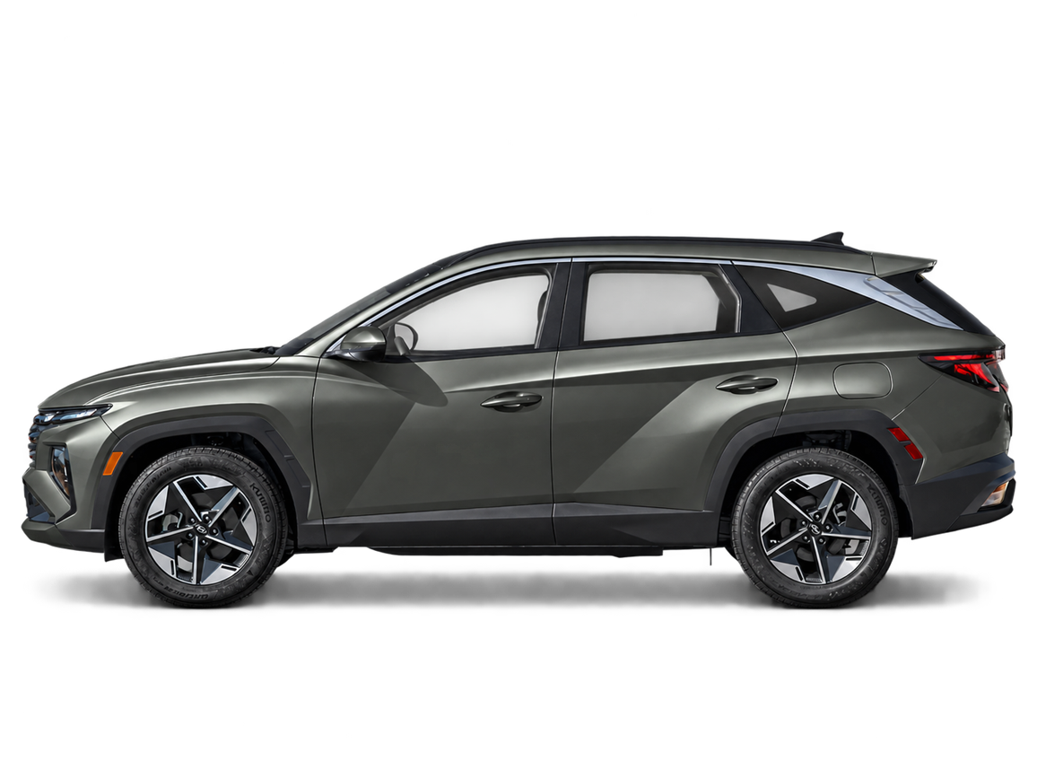 AI-generated transparent studio cutout of a grey 2026 Hyundai Tucson Preferred Hmc; illustrative, not a photo of this stock vehicle.