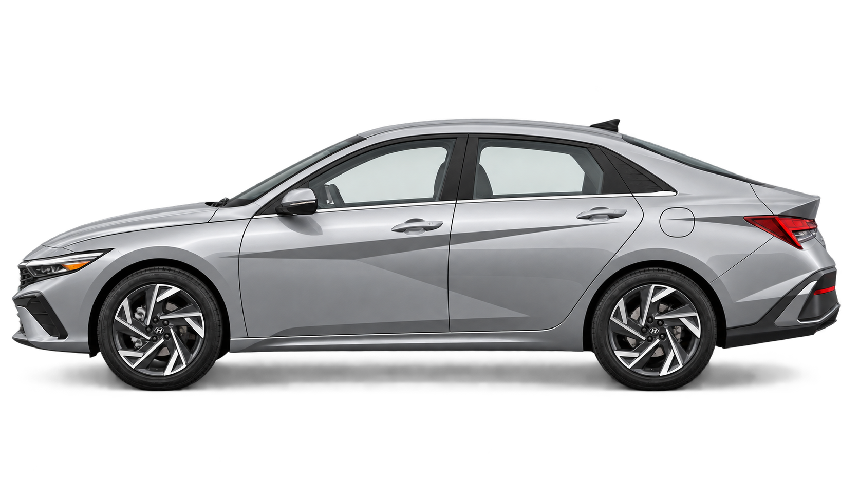 Studio illustration of a silver 2026 Hyundai Elantra Hybrid Hev Luxury; illustrative, not a photo of this stock vehicle.