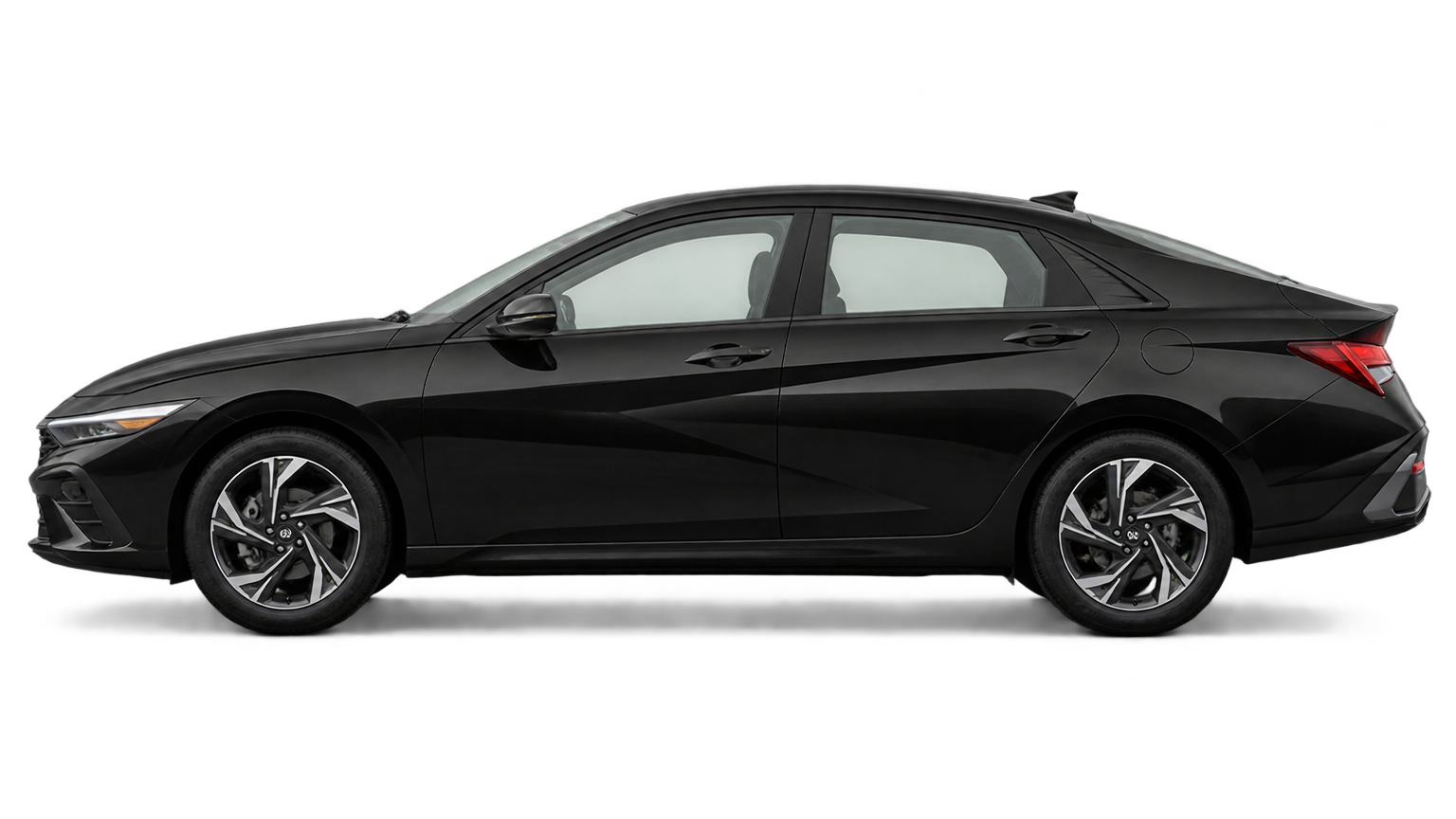Studio illustration of a Black 2026 Hyundai Elantra Hybrid; illustrative, not a photo of this stock vehicle